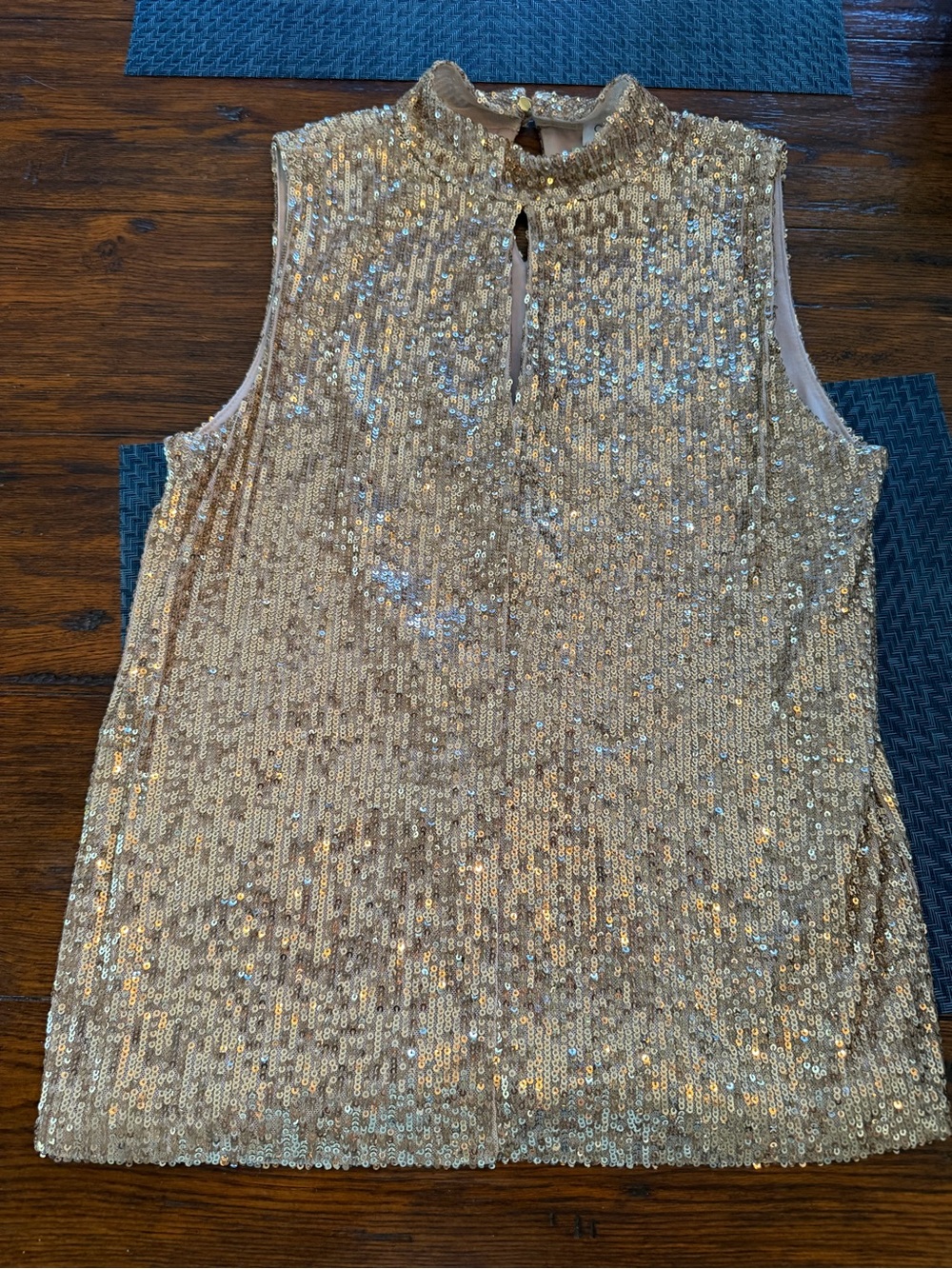 Calvin Klein Gold Sequin Sleeveless Mock Neck Top